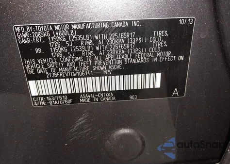 2013 Toyota Rav4 Le from USA, damaged, VIN 2T3BFREV7DW106141